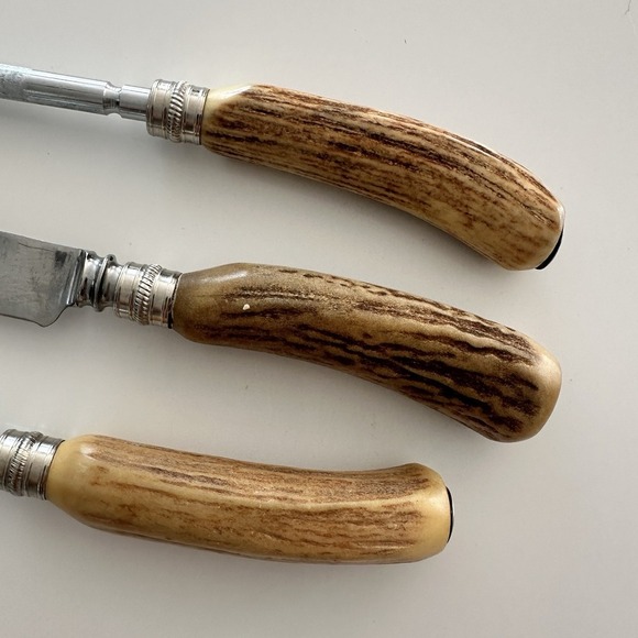 Vintage Armack Sheffield England Carving Set Stainless Stag Horn Handles MCM - Picture 3 of 11